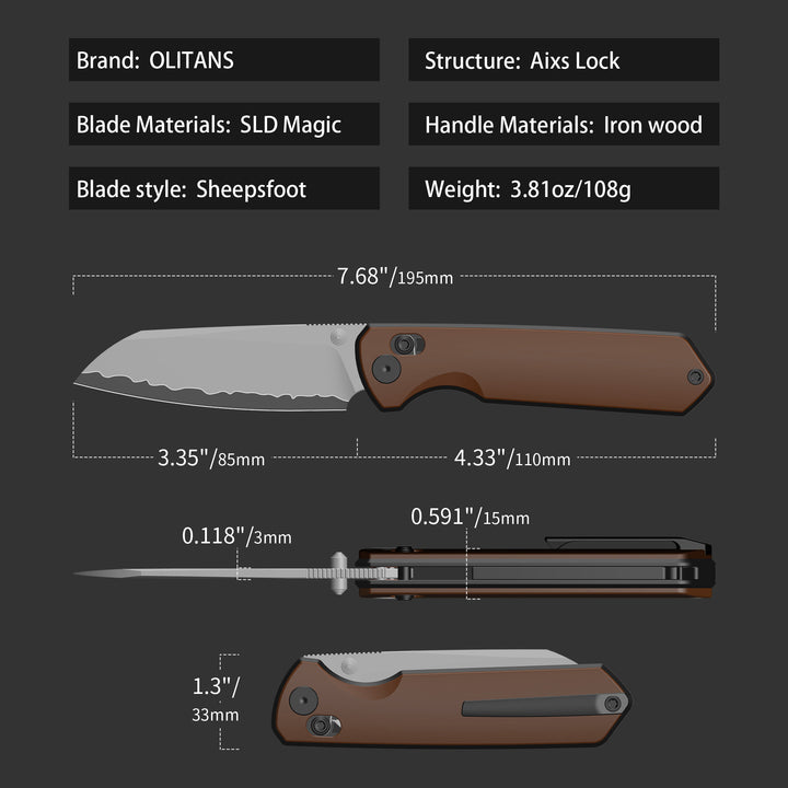 M060 Folding knife 3.35'' SLD Magic BLADE+Titanium Alloy HANDLE- CROSSBAR LOCK-THUMB STUD