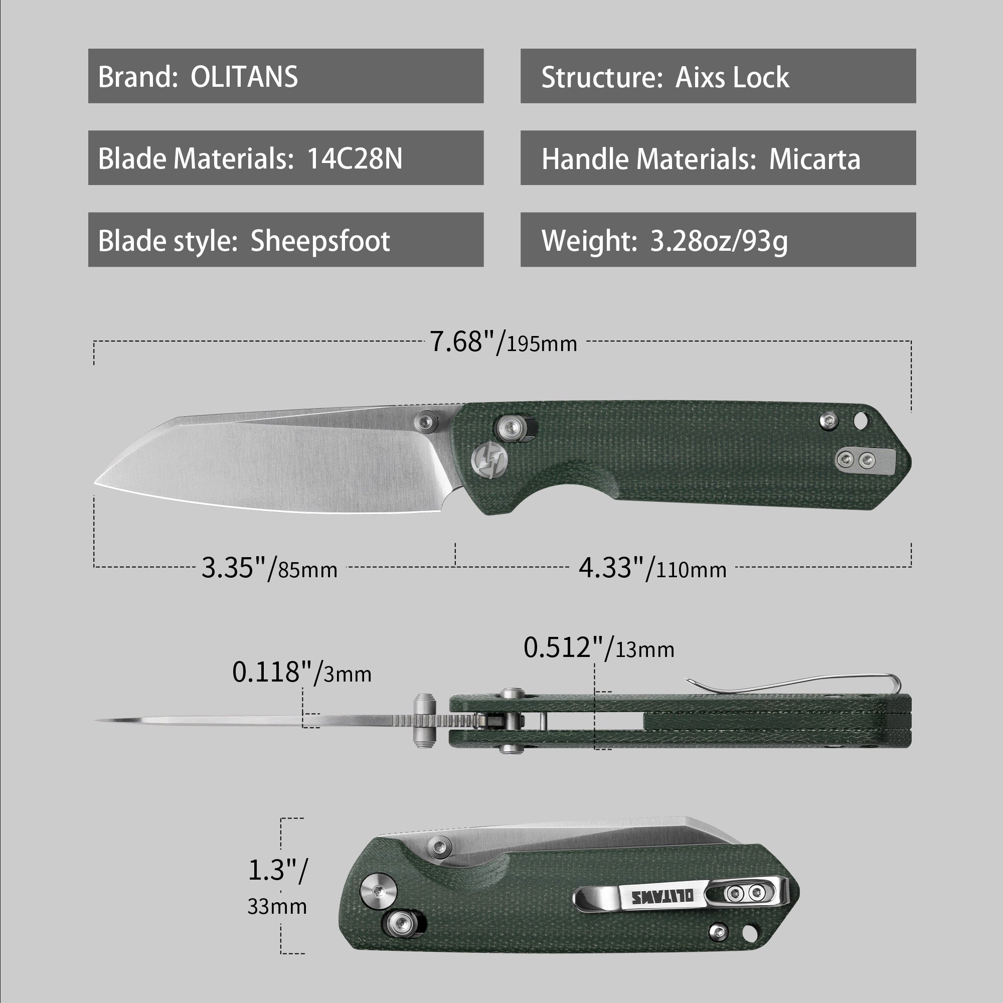 King Penguin G062 Folding Knife （3.35''+14C28N+Micarta Handle）-Crossbar Lock-Thumb Stud-Olitans