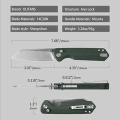 King Penguin G062 Folding Knife （3.35''+14C28N+Micarta Handle）-Crossbar Lock-Thumb Stud-Olitans