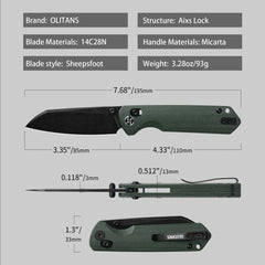 King Penguin G062 Folding Knife （3.35''+14C28N+Micarta Handle）-Crossbar Lock-Thumb Stud-Olitans