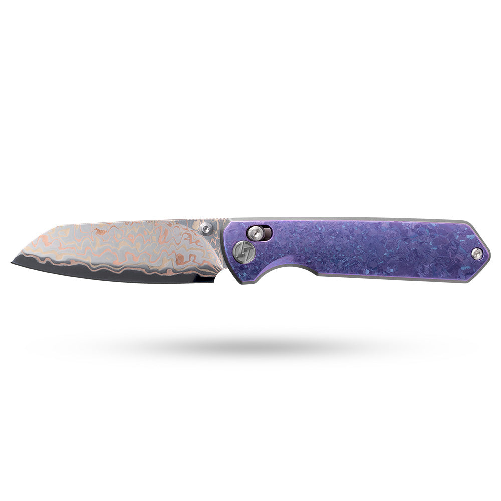 Imperial Penguin M060(3.35''+Damascus Steel & Copper+Crystallized Titanium)-Axis lock-thumb stud