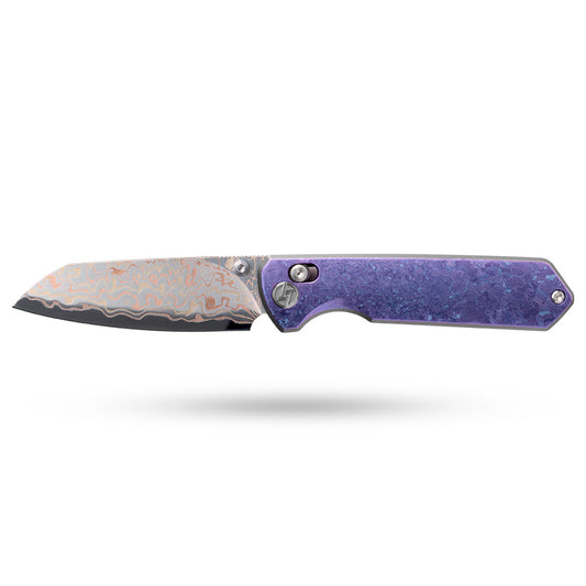 Imperial Penguin M060(3.35''+Damascus Steel & Copper+Crystallized Titanium)-Axis lock-thumb stud