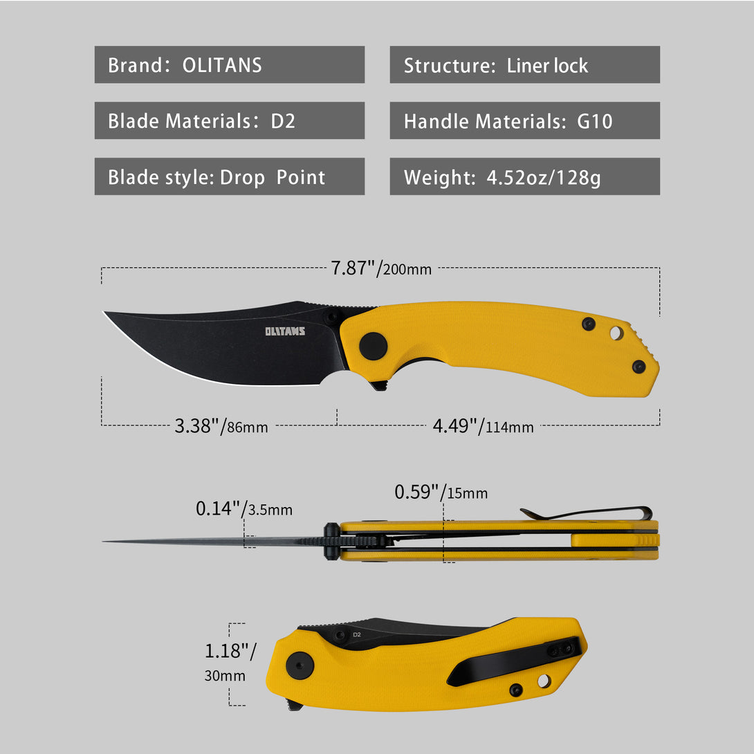 POCKET KNFIE 3.38'' D2 BLADE+G10 HANDLE- LINER LOCK-G059(Yellow+Black Coating)