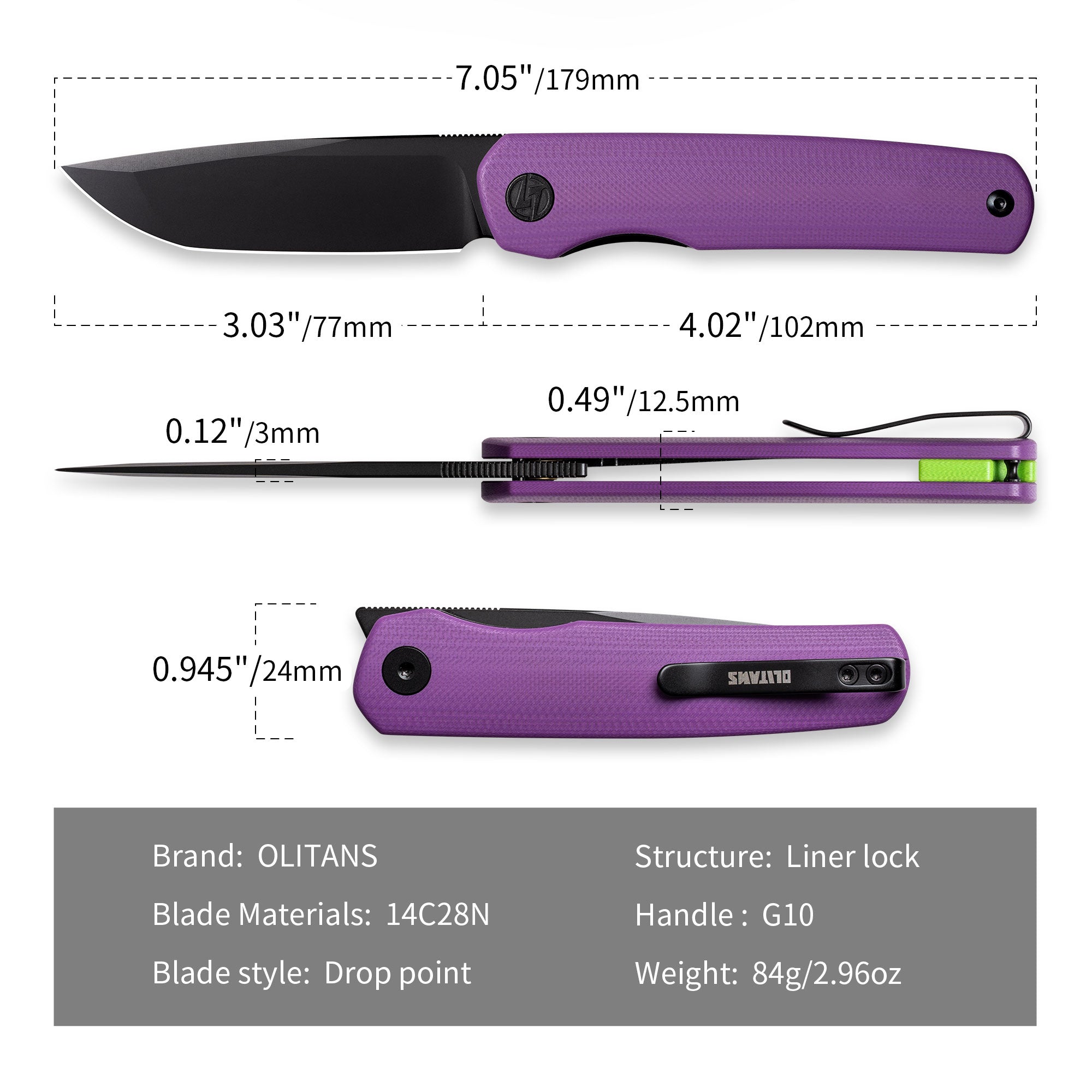Stealth G047（3.07'' +14C28N +G10）Liner Lock-Front Flipper