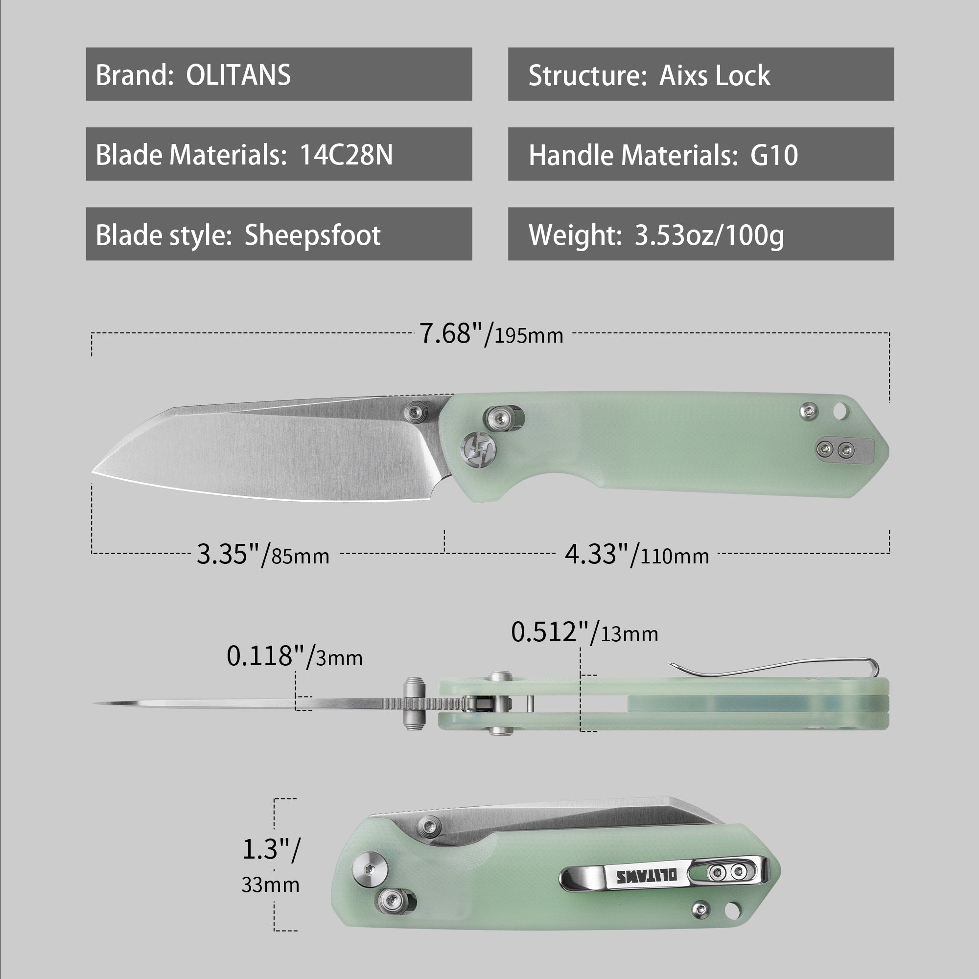 King Penguin G062 Folding Knife （3.35''+14C28N+G10 Handle）-Crossbar Lock-Thumb Stud-Olitans