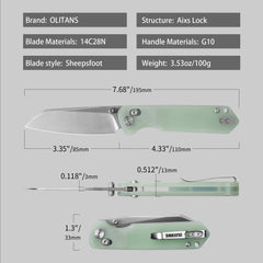 King Penguin G062 Folding Knife （3.35''+14C28N+G10 Handle）-Crossbar Lock-Thumb Stud-Olitans