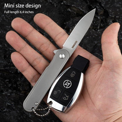 OLITANS T025 Pocket Knife 2.76'' D2 Steel Blade 3.6'' Titanium Alloy Handle Flipper Mini Folding knife 1.8oz