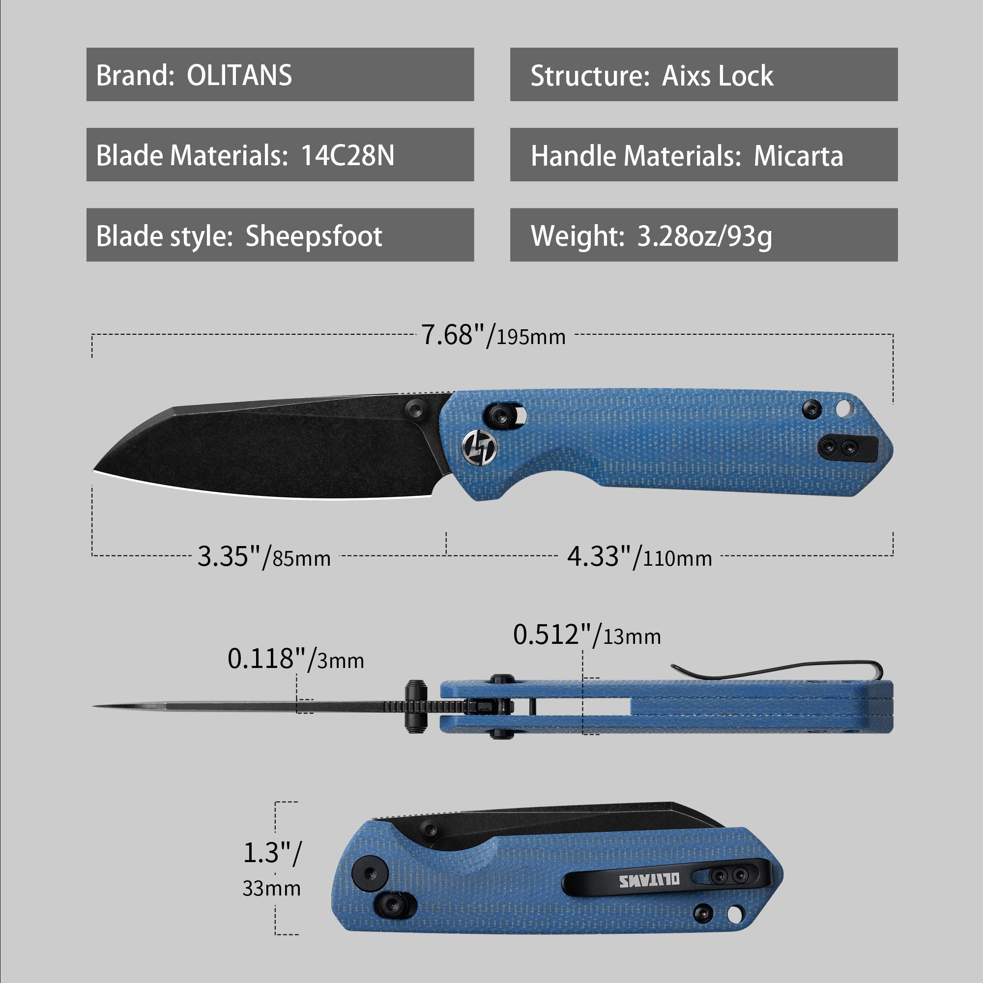 King Penguin G062 Folding Knife （3.35''+14C28N+Micarta Handle）-Crossbar Lock-Thumb Stud-Olitans