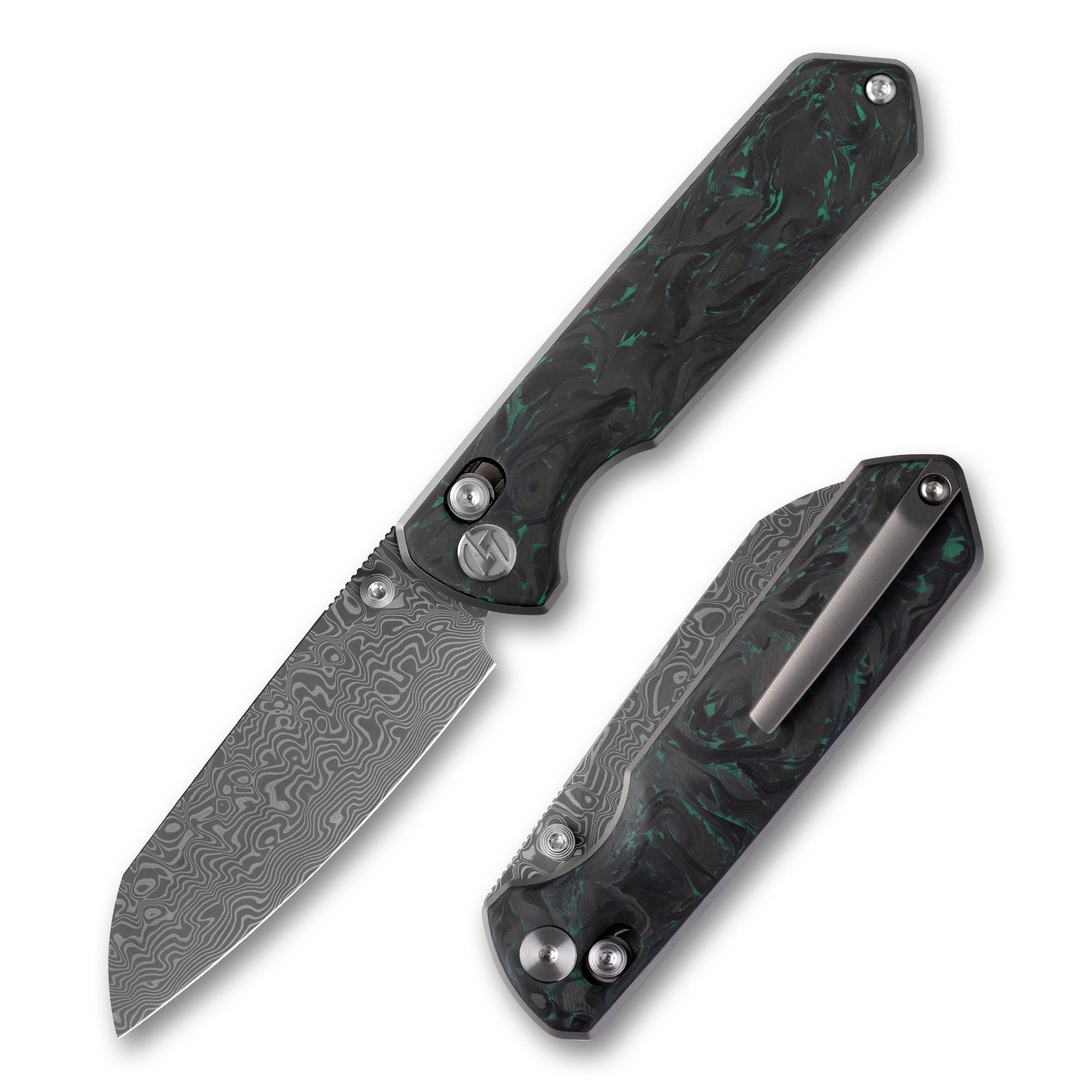 Imperial Penguin M060(3.35''+Damascus+Carbon fibre)-Axis lock-thumb stud