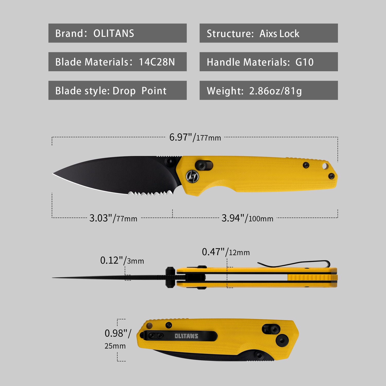Youth Bird G053 Serrated Pocket Knife 3'' 14C28N Blade+G10 Handle- Crossbar Lock-Thumb stud