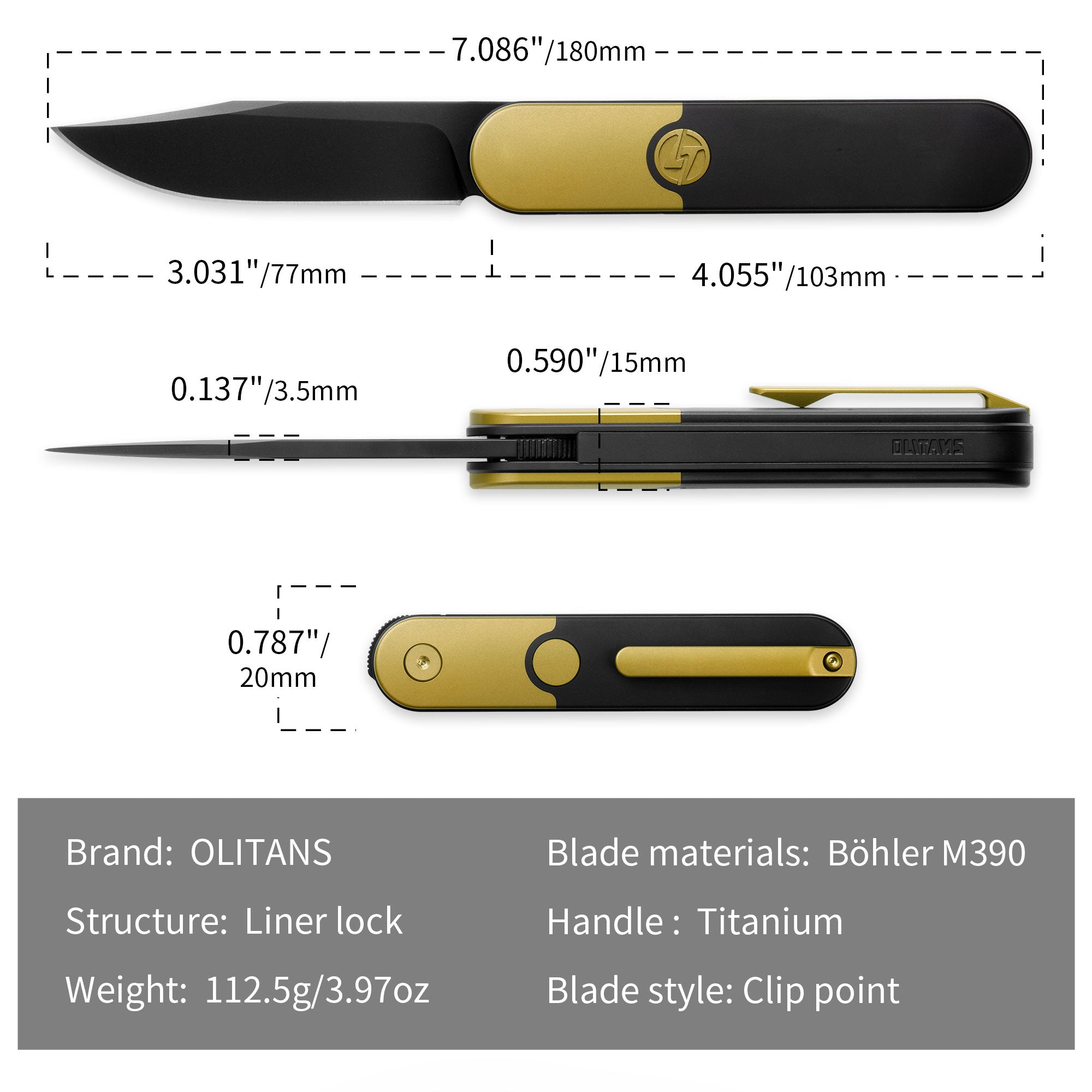 Rocket XL T081 (3.07''+M390+Titanium)-Liner Lock-Front Flipper-Black