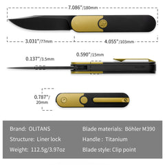 Rocket XL T081 (3.07''+M390+Titanium)-Liner Lock-Front Flipper-Black