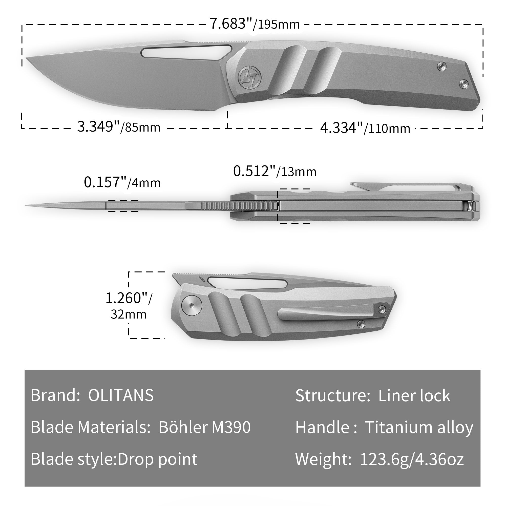 Sworf T077（3.4"+Bohler M390 +Titanium）Liner Lock