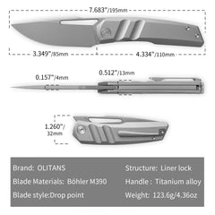 Sworf T077（3.4"+Bohler M390 +Titanium）Liner Lock