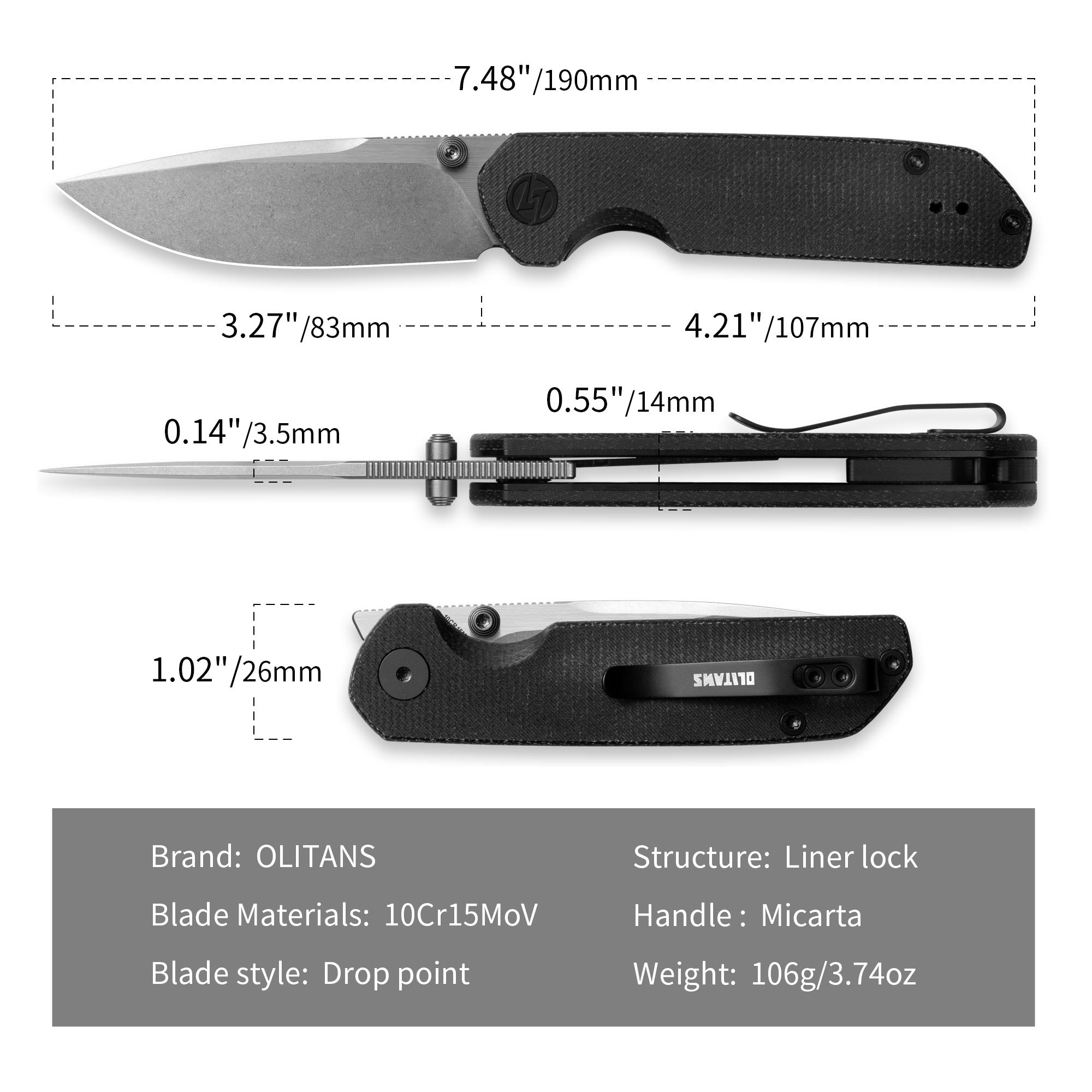 Lemon Shark G071（3.27"+10Cr15Mov+Black Micarta）-Liner Lock