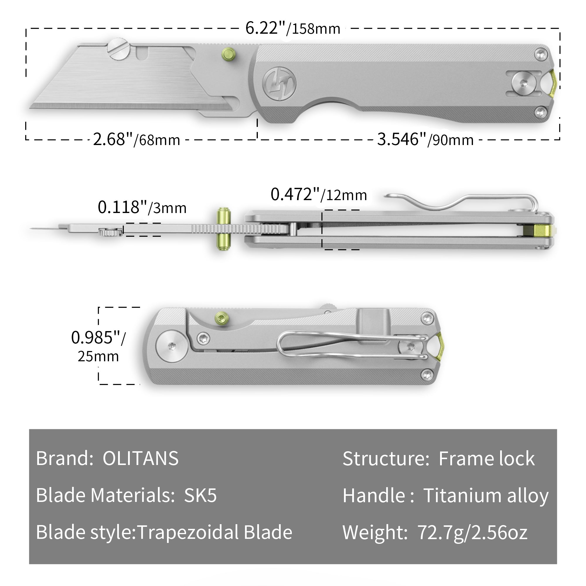Ti NOVA Utility Knife (2.68"+SK5 Blade+Titanium）Blade x10