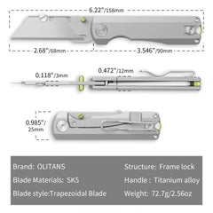 Ti NOVA Utility Knife (2.68"+SK5 Blade+Titanium）Blade x10