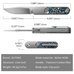 Rocket XL T081 (3.07''+M390+Blue Carbon Fiber)-Liner Lock-Front Flipper
