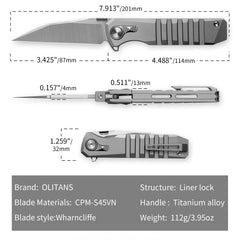 Hoopoe T082（3.42"+S45VN + Silver Titanium）- Vertical Hand Satin