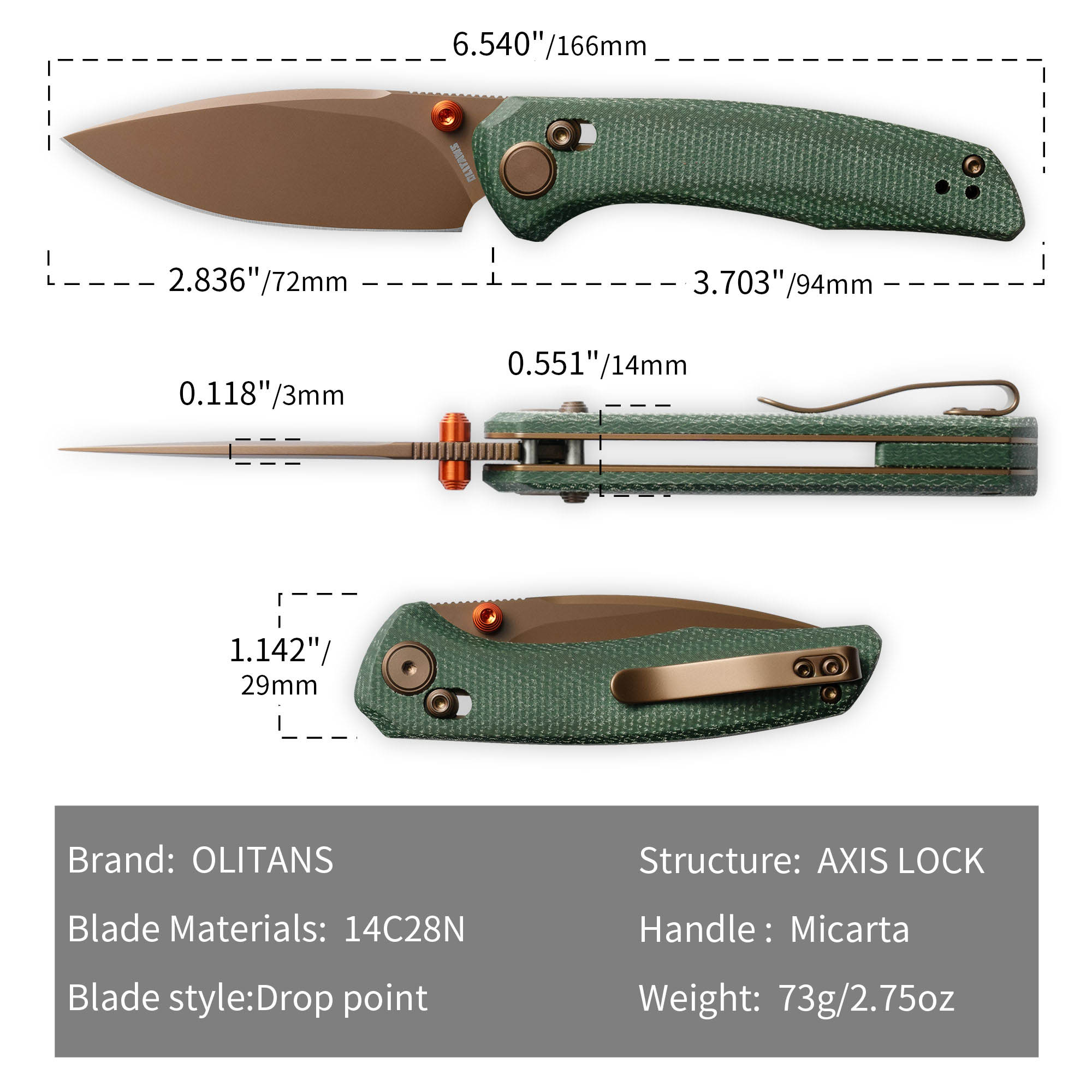 AVIS G079（2.83''+14C28N+Micarta）Crossbar Lock