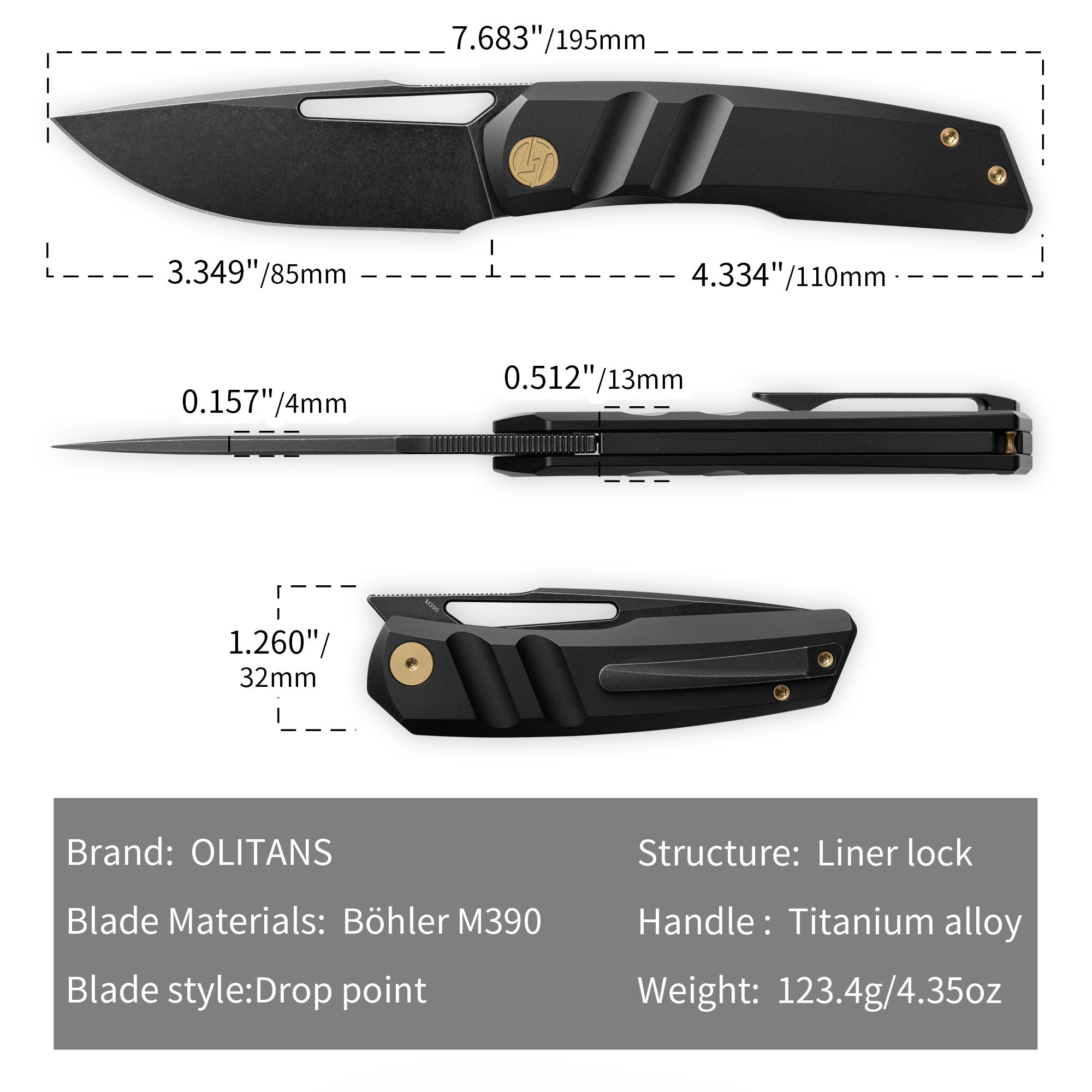 Sworf T077（3.4"+Bohler M390 +Titanium）Liner Lock