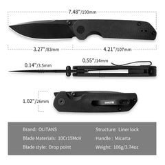 Lemon Shark G071（3.27"+10Cr15Mov+Black Micarta+Pvd）-Liner Lock