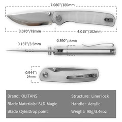 Gecko SE G080 (3.07''+SLD Magic+White Acrylic)-Liner Lock-thumb stud