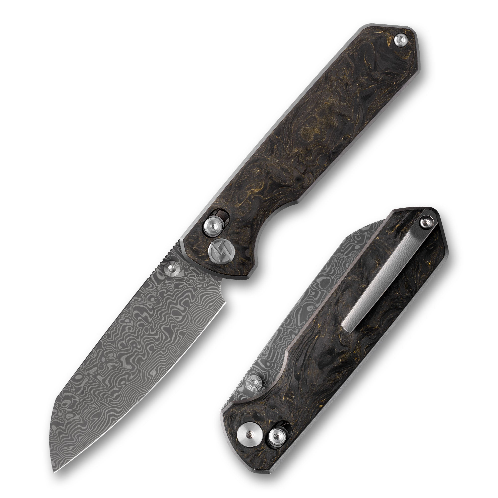 Imperial Penguin M060(3.35''+Damascus+Carbon fibre)-Axis lock-thumb stud