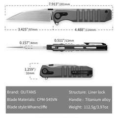Hoopoe T082（3.42"+S45VN + Stonewash Titanium）- Horizontal Hand Satin
