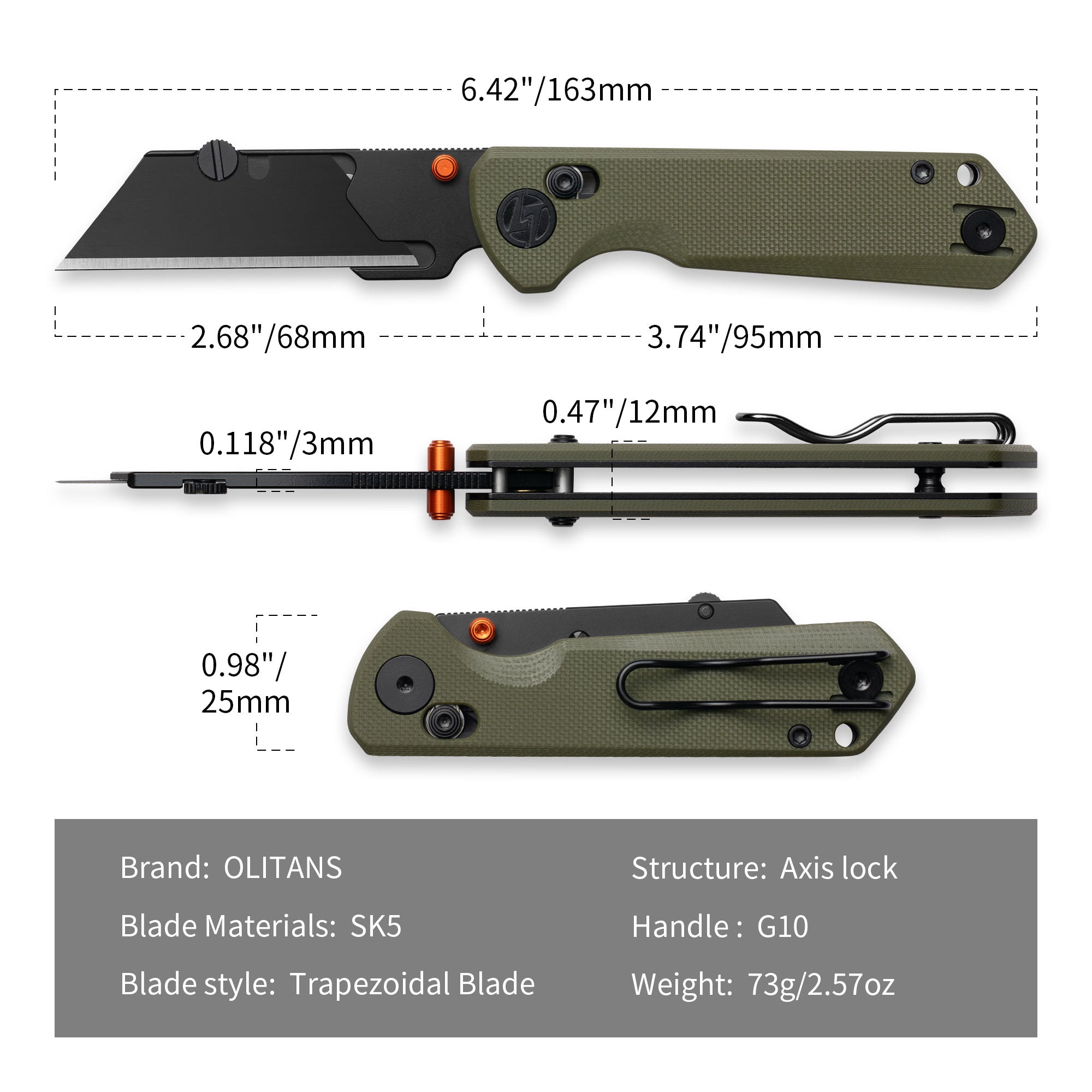 Adélie Penguins G076 Utility Knife (2.68"+SK5 Blade+G10）Blade x10