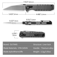 Hoopoe T082（3.42"+S45VN + Stonewash Titanium）- Vertical Hand Satin