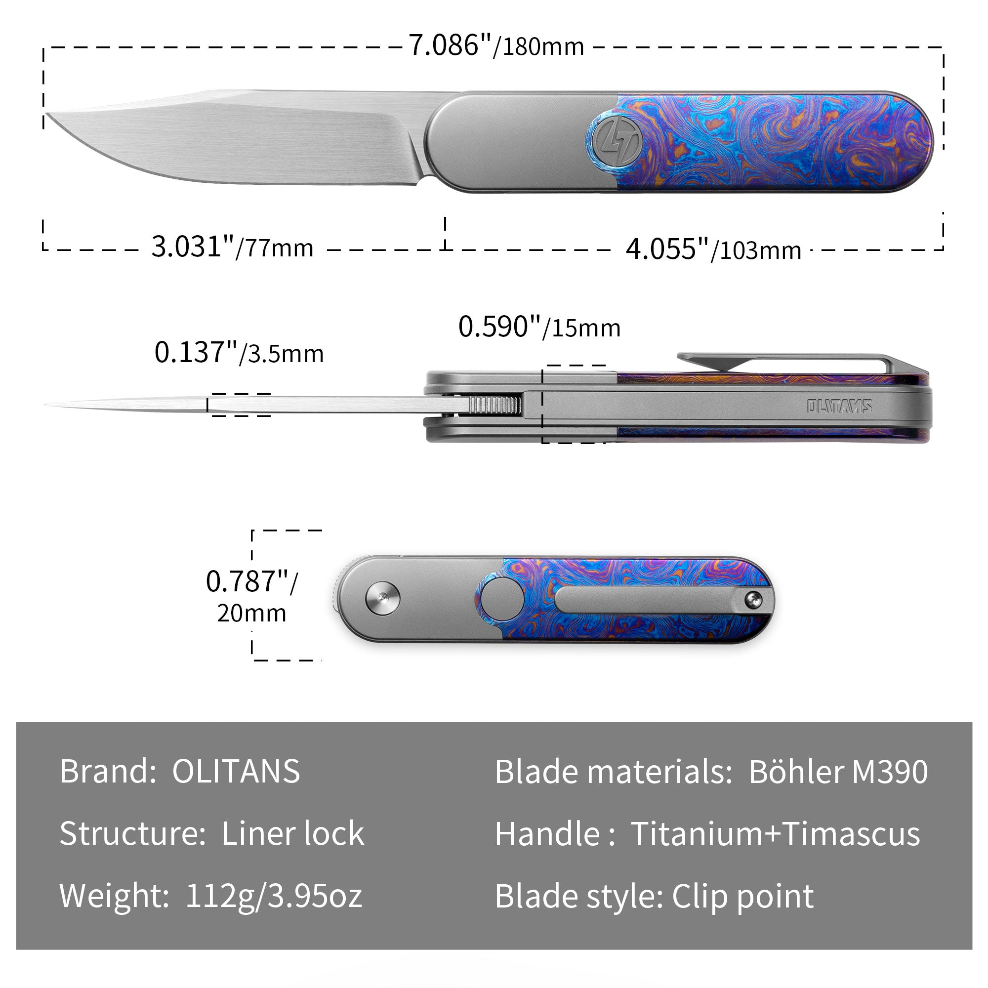 Rocket XL T081 (3.07''+M390+Timascus)- Horizontal Hand Satin
