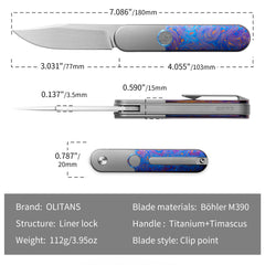 Rocket XL T081 (3.07''+M390+Timascus)- Horizontal Hand Satin