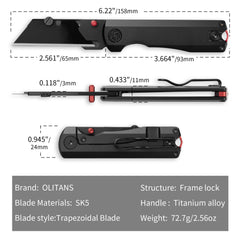 Ti NOVA T078 Utility Knife (2.68"+SK5 Blade+Titanium）Blade x10