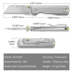 Ti NOVA Utility Knife (2.68"+SK5 Blade+Titanium）Blade x10
