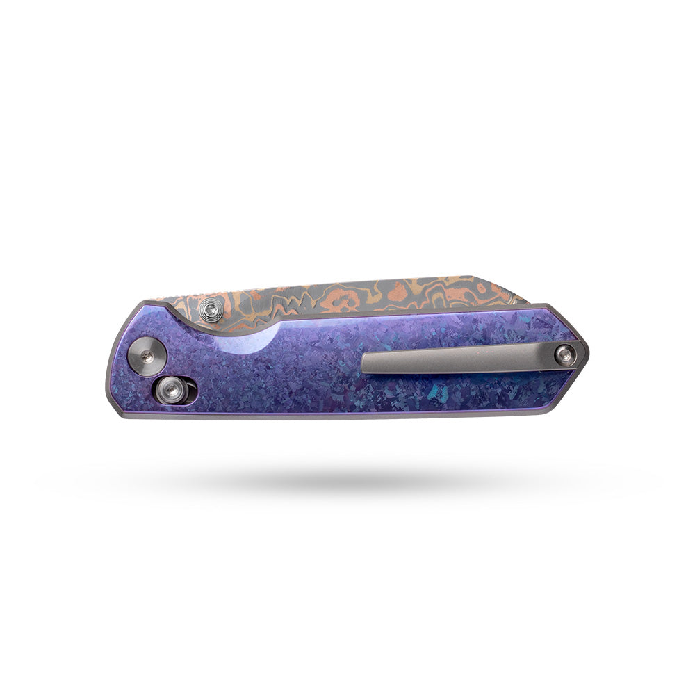 Imperial Penguin M060(3.35''+Damascus Steel & Copper+Crystallized Titanium)-Axis lock-thumb stud