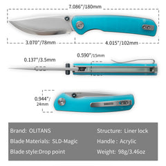 OLITANS Gecko SE G080 Blue Acrylic dimensions and SLD-Magic liner lock specifications