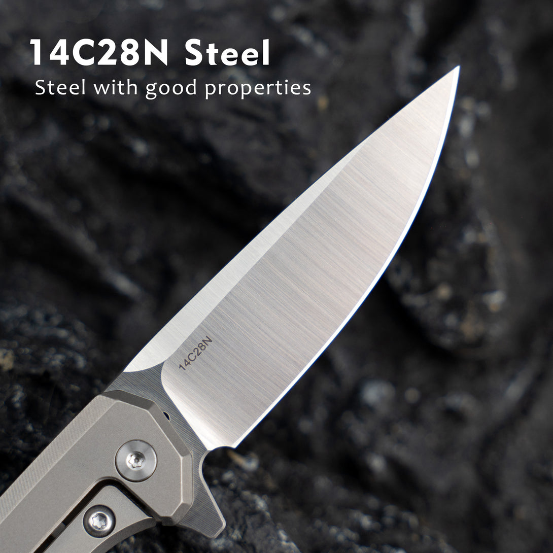 Mini Knife 2.16'' 14C28N blade + Titanium handle, Frame lock, Flipper, T019 (Black)