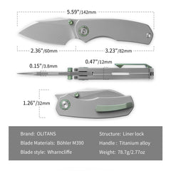 Mini Ti-Mastiff T074（ 2.36'' + Bohler M390 + Step milled+Titanium ）Folding Knife