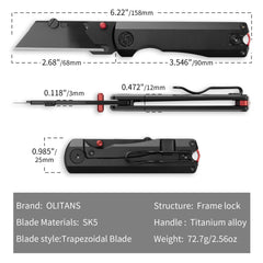 Ti NOVA T078 Utility Knife (2.68"+SK5 Blade+Titanium）Blade x10