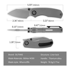 Mini Ti-Mastiff T074（ 2.36'' + Bohler M390 + Step milled+Titanium ）Folding Knife