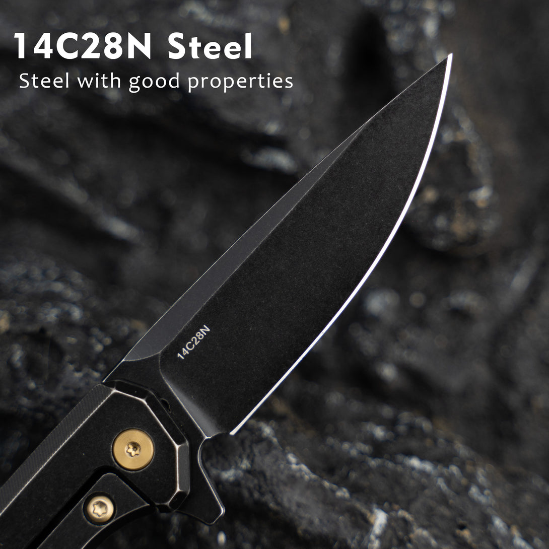 Mini Knife 2.16'' 14C28N blade + Titanium handle, Frame lock, Flipper, T019 (Black)