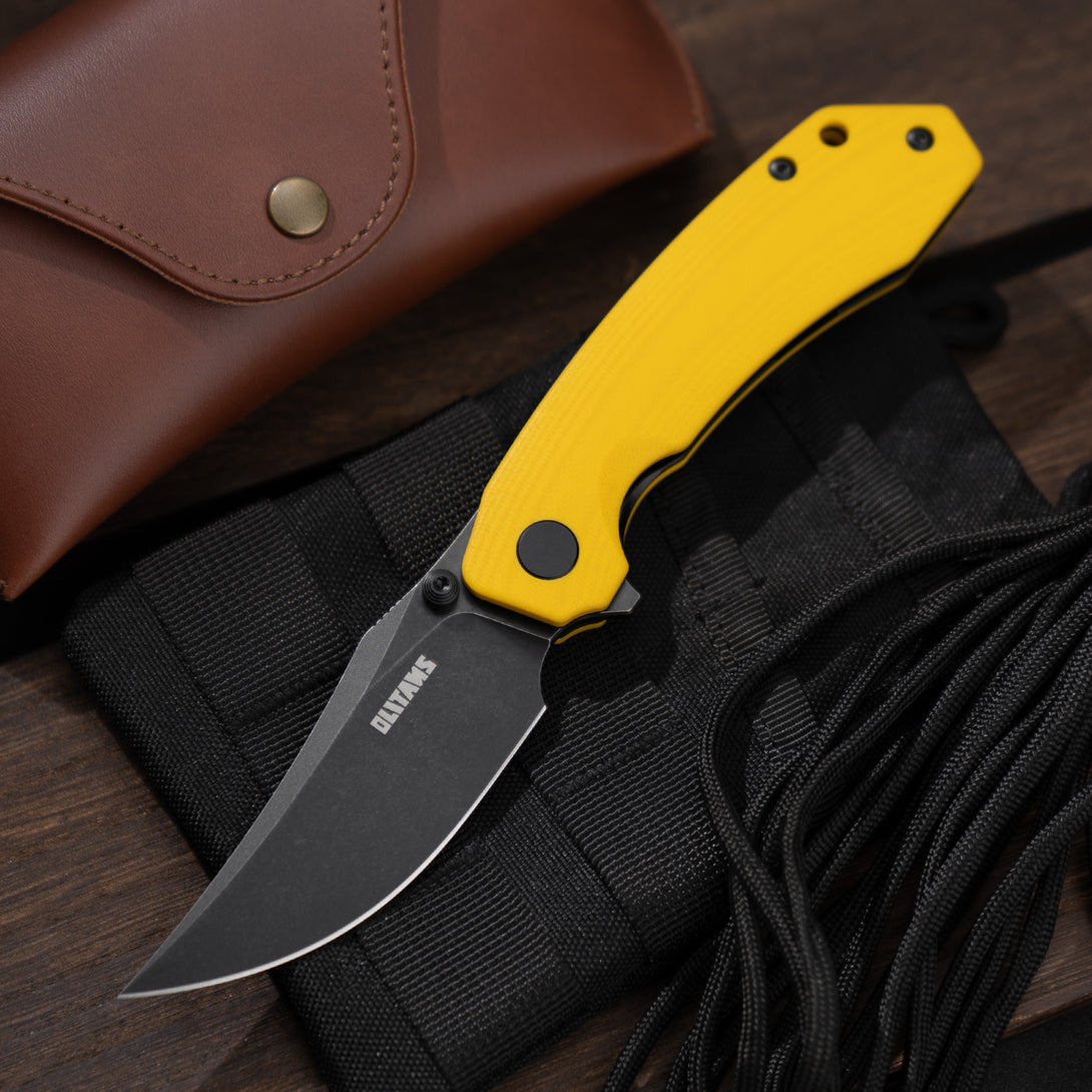 POCKET KNFIE 3.38'' D2 BLADE+G10 HANDLE- LINER LOCK-G059(Yellow+Black Coating)