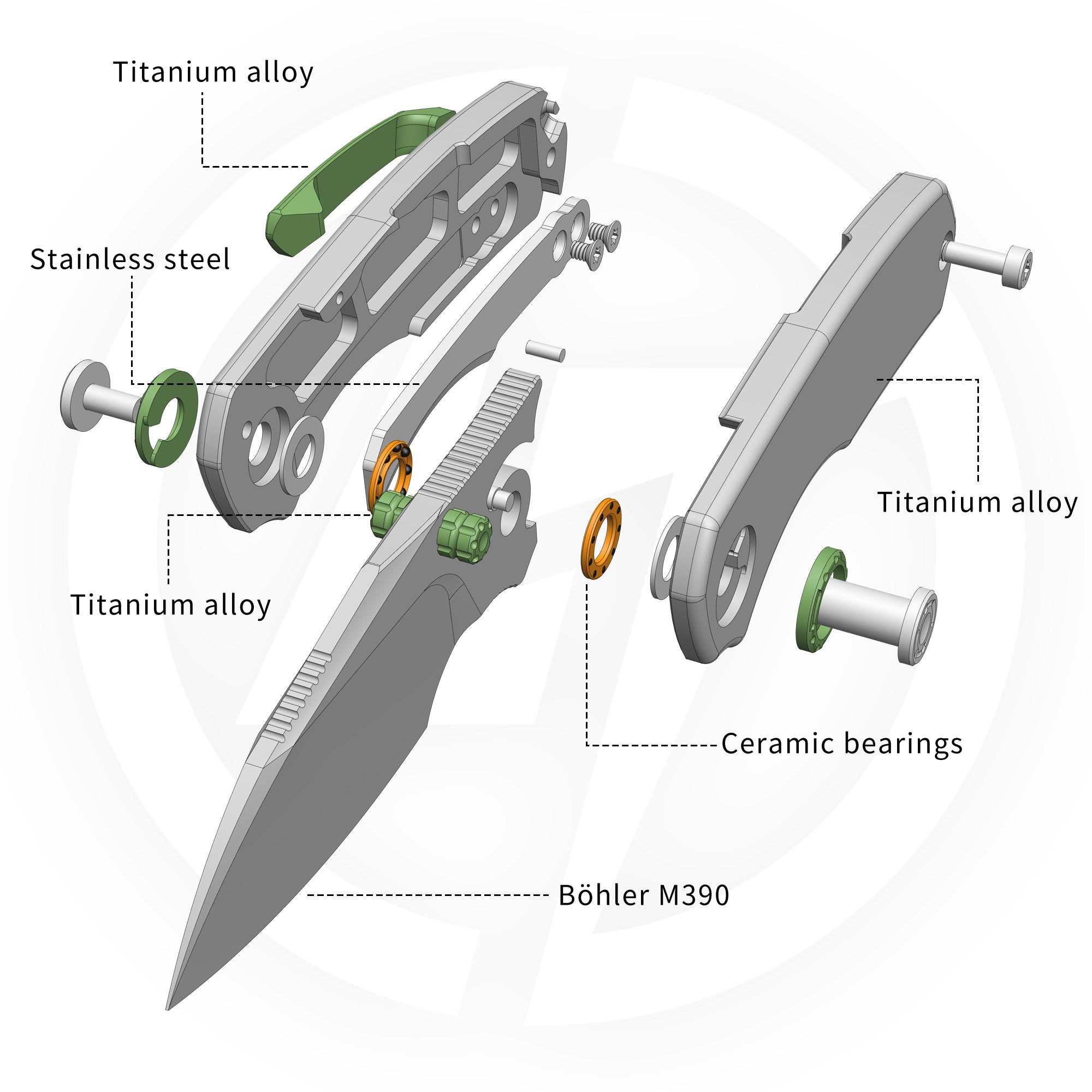 Mini Ti-Mastiff T074（ 2.36'' + Bohler M390 + Step milled+Titanium ）Folding Knife