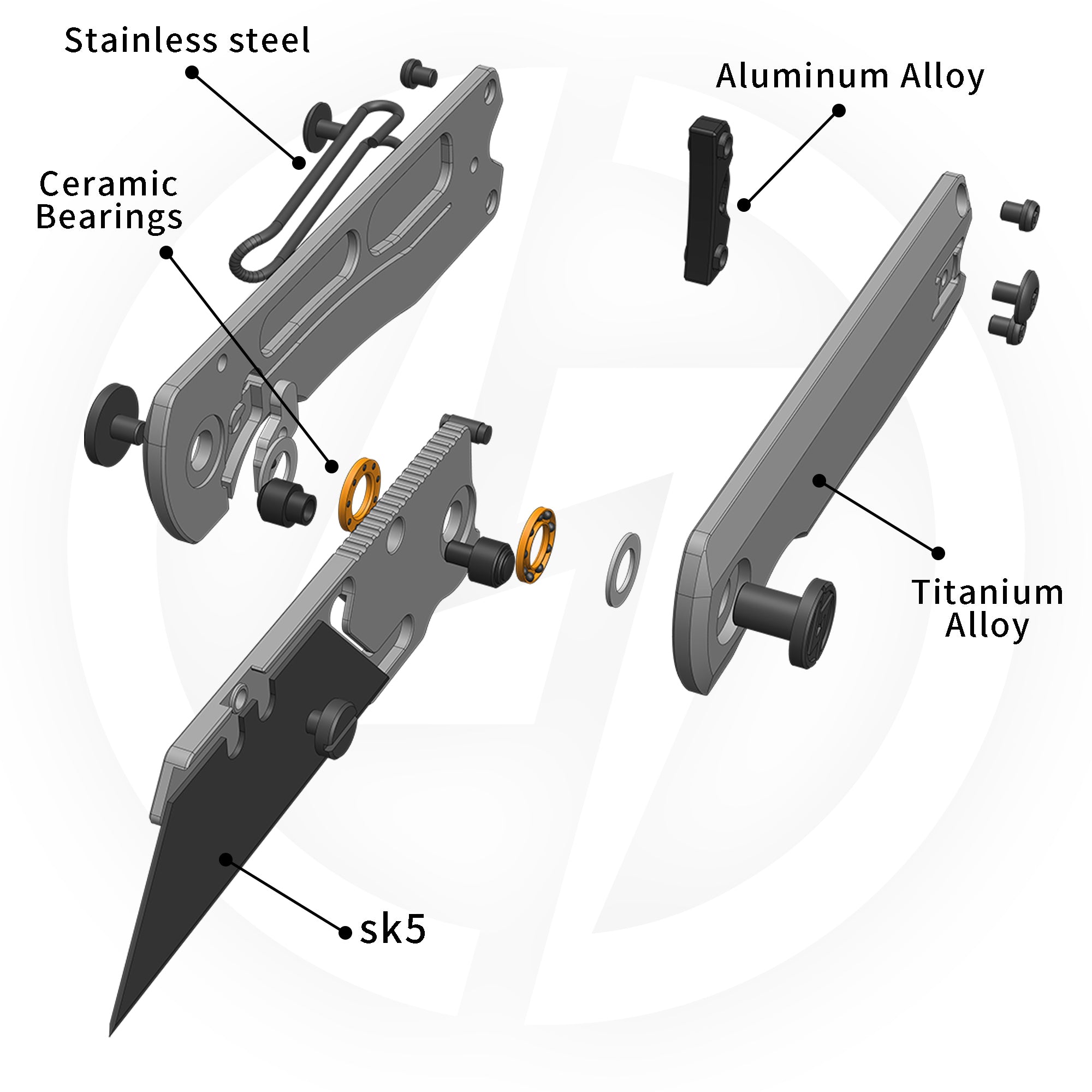 Ti NOVA T078 Utility Knife (2.68"+SK5 Blade+Titanium）Blade x10