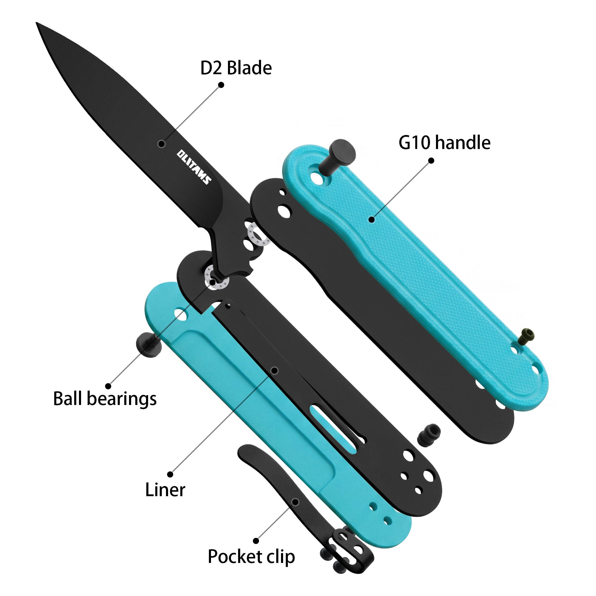 Rocket G040 (2.75''+D2+Cyan G10)-Liner Lock-Flipper