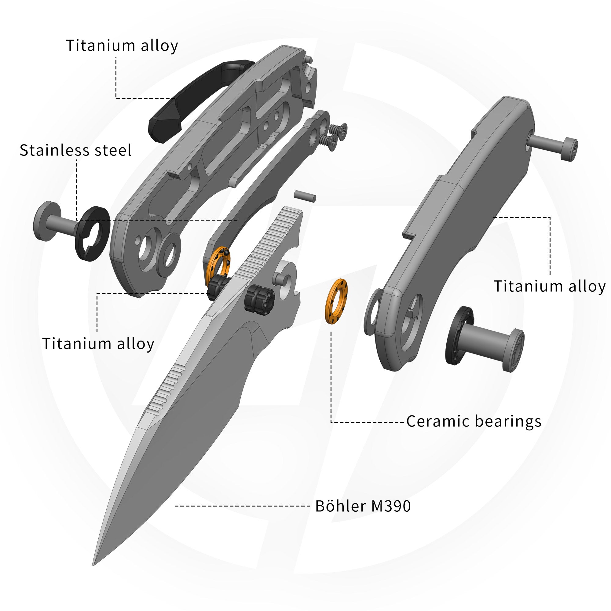 Mini Ti-Mastiff T074（ 2.36'' + Bohler M390 + Step milled+Titanium ）Folding Knife