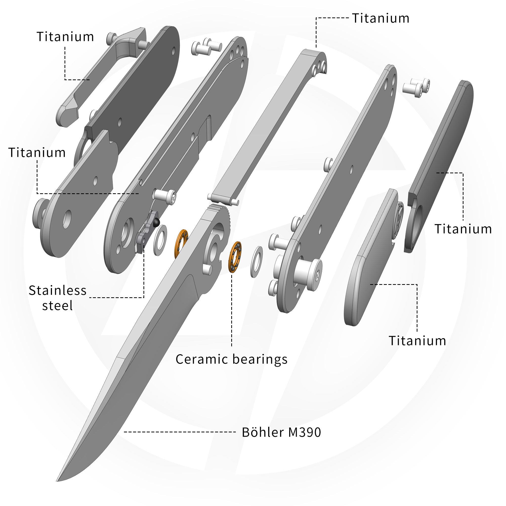 Rocket XL T081 (3.07''+M390+Titanium)-Liner Lock-Front Flipper-Stonewash