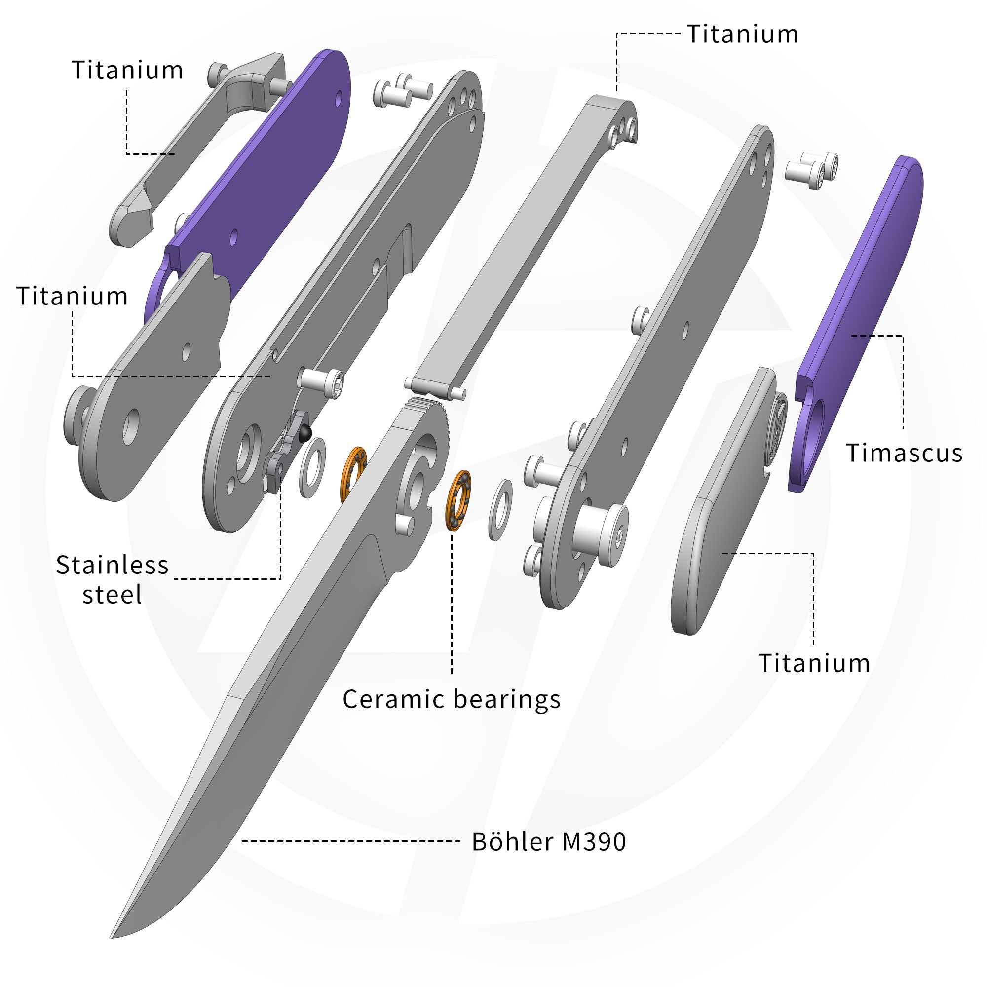 Rocket XL T081 (3.07''+M390+Timascus)- Horizontal Hand Satin
