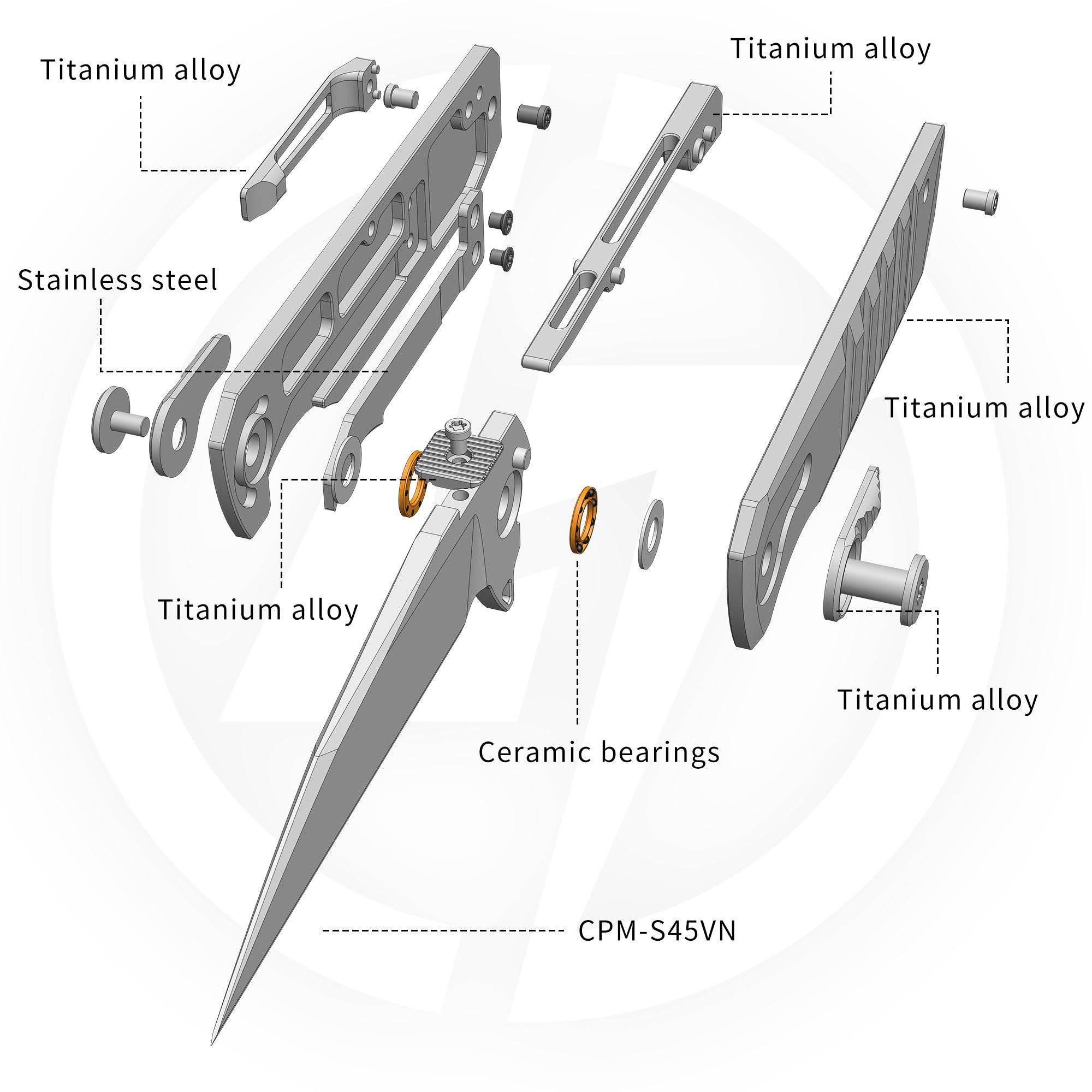 Hoopoe T082（3.42"+S45VN + Silver Titanium）- Horizontal Hand Satin